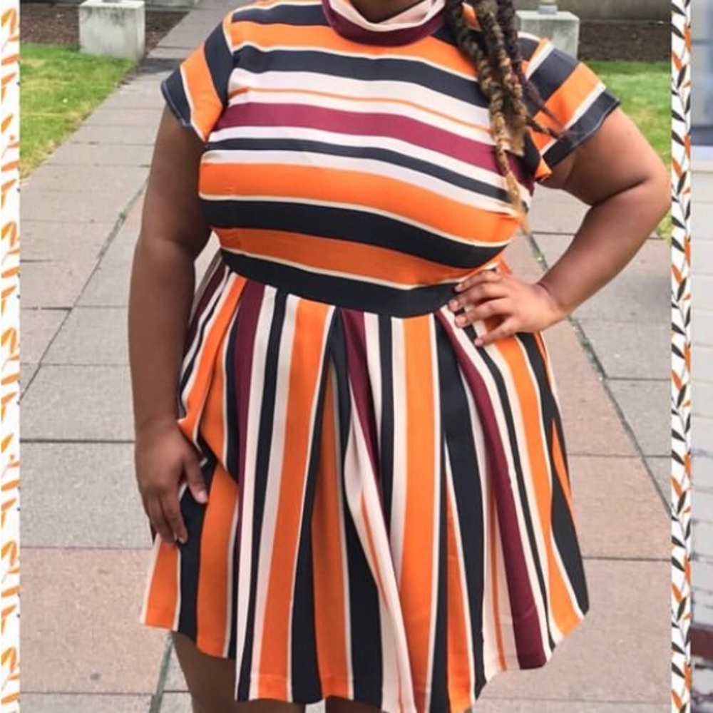 ELOQUII: Opposing Stripes Tie Back Dress